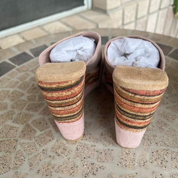NIB Very Volatile Pink Suede Wedge Striped Cork Sandal 8 - Picture 3 of 7